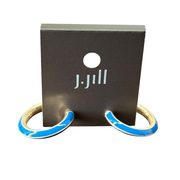 J. Jill Hoop Earrings Blue Enamel Gold Tone Post Lightweight Classic Versatile - Picture 3 of 11